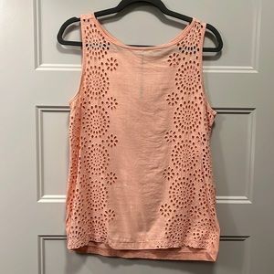 LOFT pink floral eyelet sleeveless top, women’s size small
